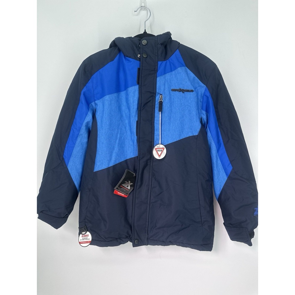 ZEROXPOSUR Boys Winter Jacket Hooded Coat Snowboard Ski Black Blue L 14-16